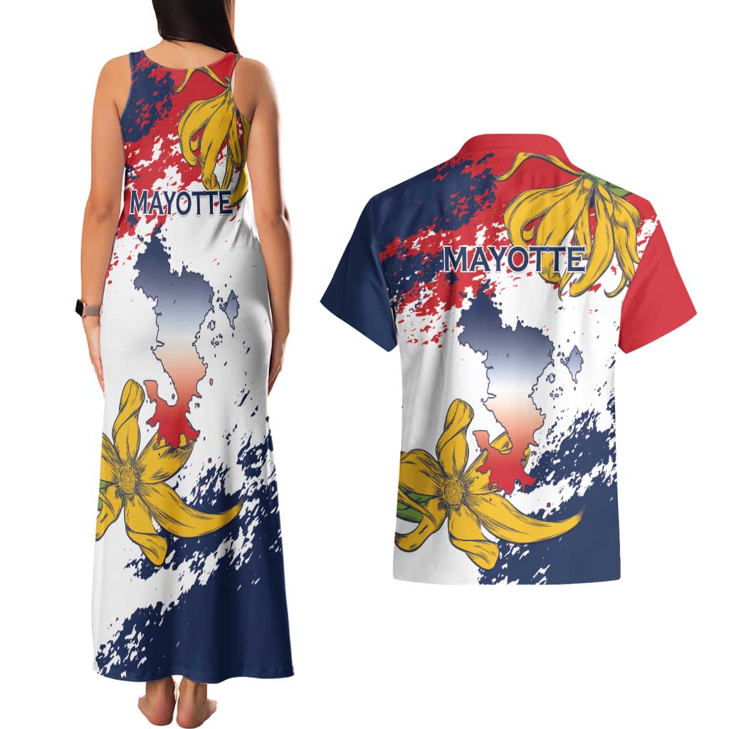 Ra Hachiri 976 Couples Matching Tank Maxi Dress and Hawaiian Shirt Mayotte Map With Ylang Ylang
