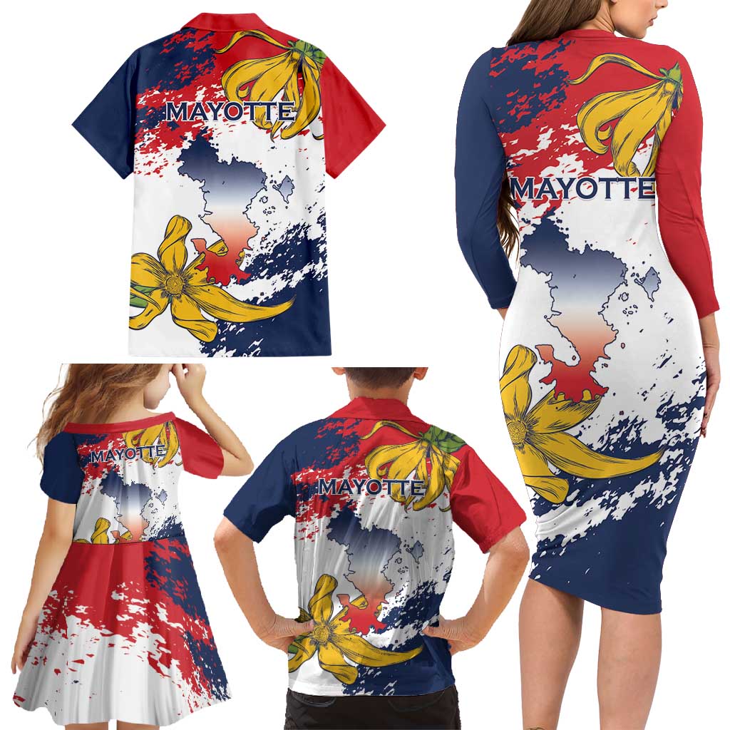Ra Hachiri 976 Family Matching Long Sleeve Bodycon Dress and Hawaiian Shirt Mayotte Map With Ylang Ylang