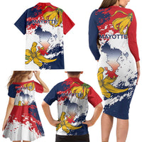 Ra Hachiri 976 Family Matching Long Sleeve Bodycon Dress and Hawaiian Shirt Mayotte Map With Ylang Ylang