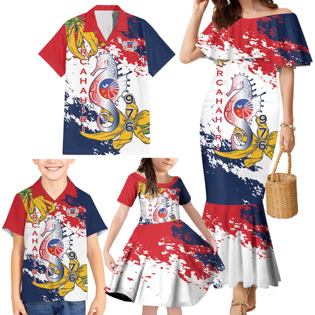 Ra Hachiri 976 Family Matching Mermaid Dress and Hawaiian Shirt Mayotte Map With Ylang Ylang