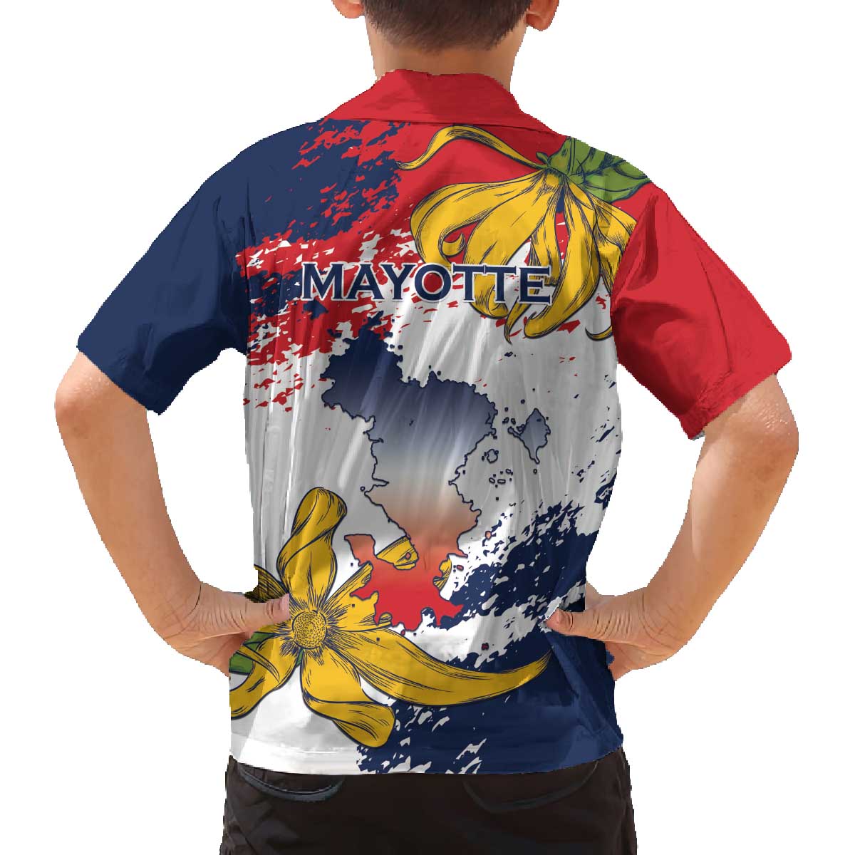 Ra Hachiri 976 Family Matching Off The Shoulder Long Sleeve Dress and Hawaiian Shirt Mayotte Map With Ylang Ylang