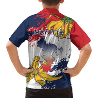 Ra Hachiri 976 Family Matching Off The Shoulder Long Sleeve Dress and Hawaiian Shirt Mayotte Map With Ylang Ylang