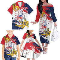 Ra Hachiri 976 Family Matching Off The Shoulder Long Sleeve Dress and Hawaiian Shirt Mayotte Map With Ylang Ylang