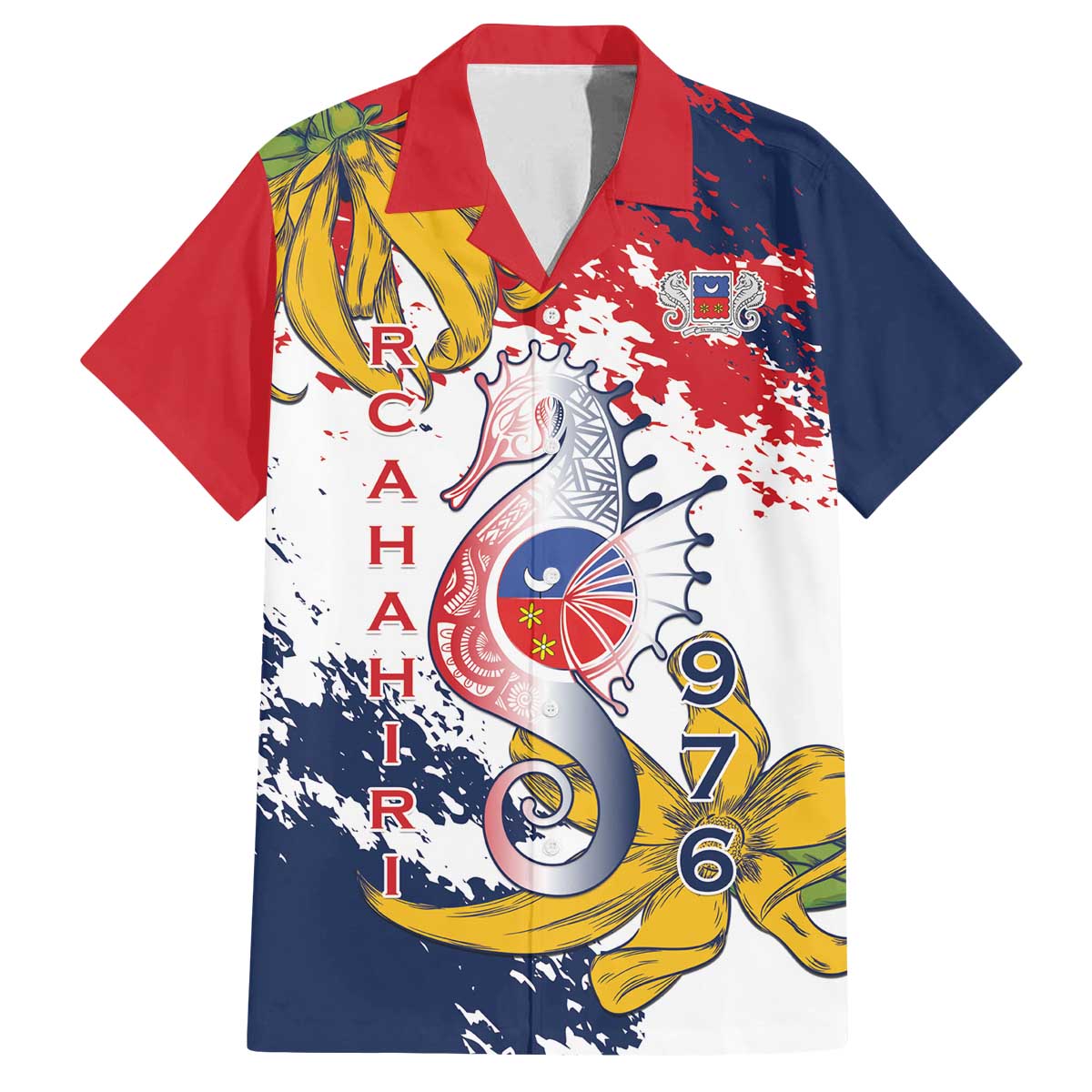 Ra Hachiri 976 Family Matching Off The Shoulder Long Sleeve Dress and Hawaiian Shirt Mayotte Map With Ylang Ylang