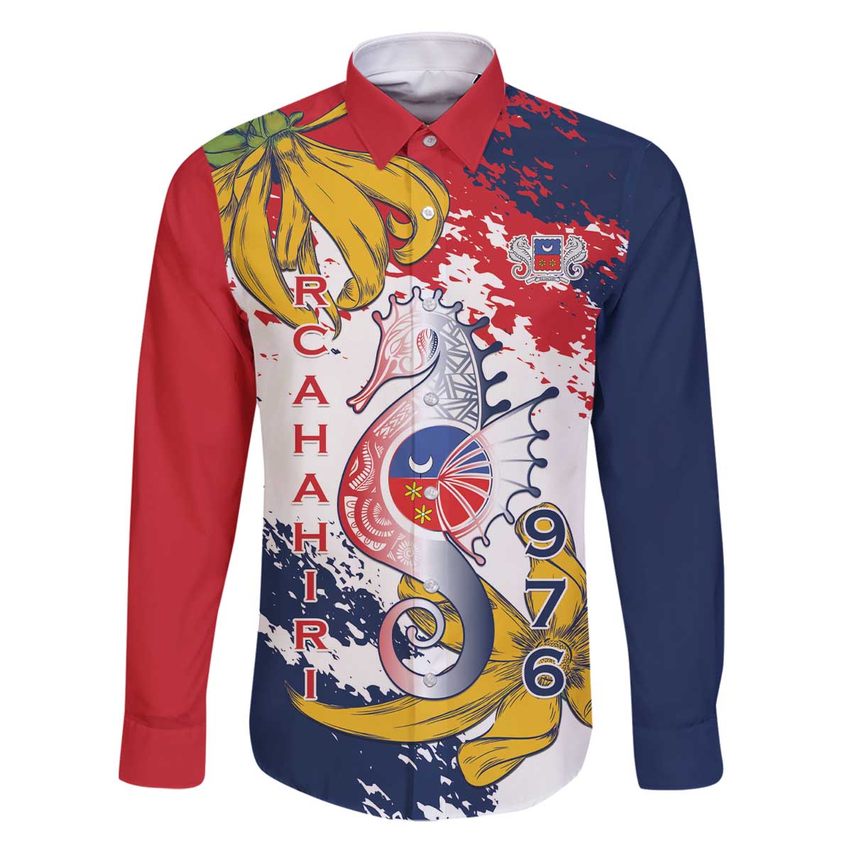 Ra Hachiri 976 Family Matching Off The Shoulder Long Sleeve Dress and Hawaiian Shirt Mayotte Map With Ylang Ylang