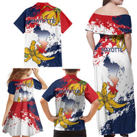 Ra Hachiri 976 Family Matching Off Shoulder Maxi Dress and Hawaiian Shirt Mayotte Map With Ylang Ylang