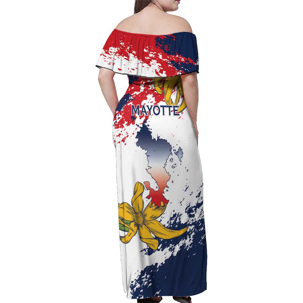Ra Hachiri 976 Family Matching Off Shoulder Maxi Dress and Hawaiian Shirt Mayotte Map With Ylang Ylang