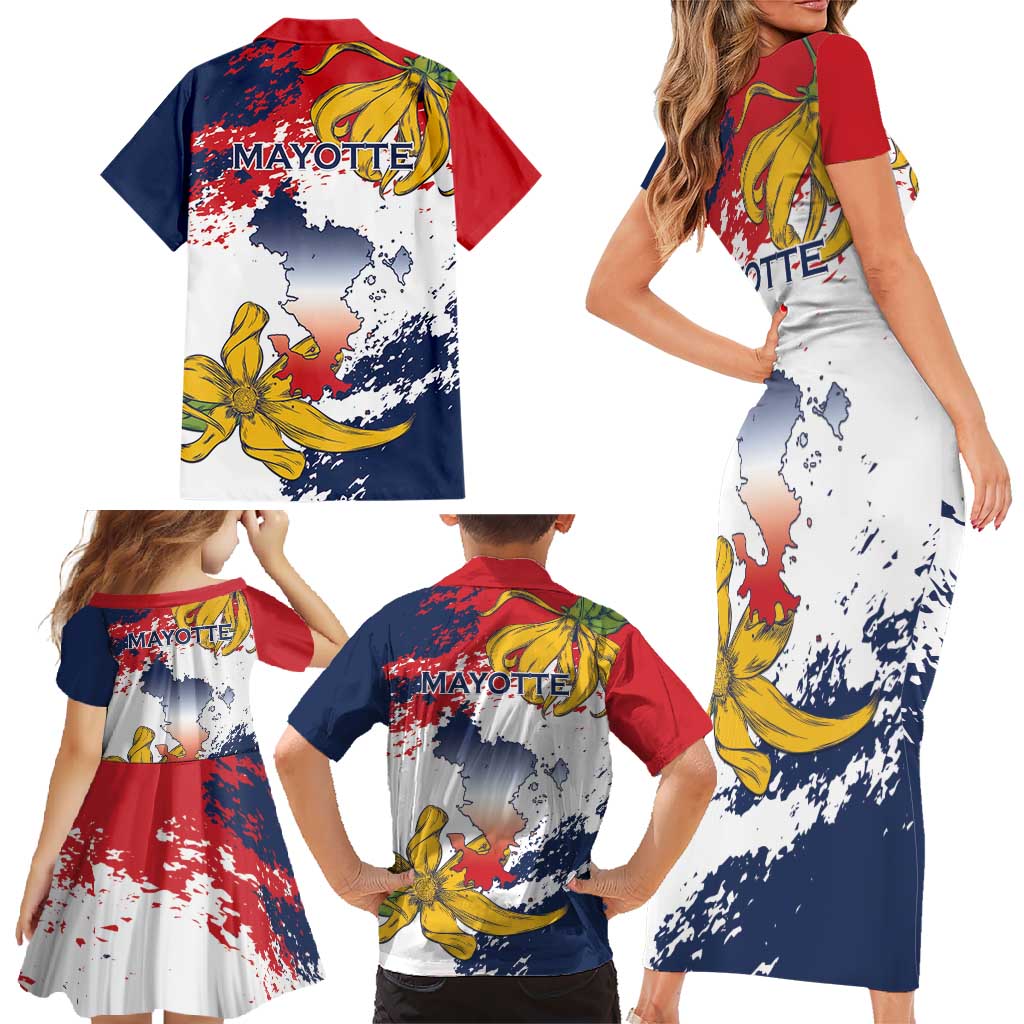 Ra Hachiri 976 Family Matching Short Sleeve Bodycon Dress and Hawaiian Shirt Mayotte Map With Ylang Ylang