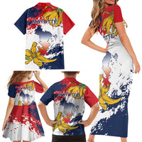 Ra Hachiri 976 Family Matching Short Sleeve Bodycon Dress and Hawaiian Shirt Mayotte Map With Ylang Ylang
