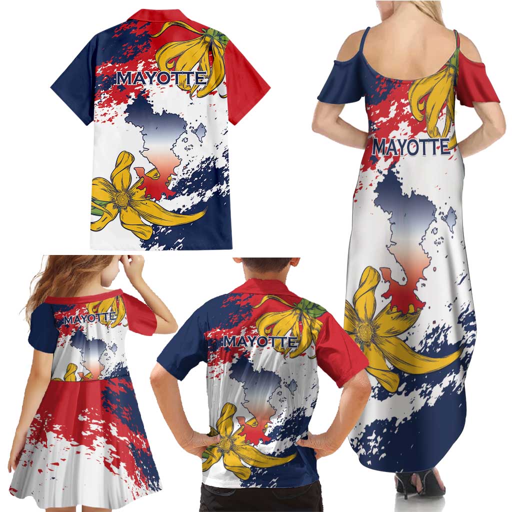 Ra Hachiri 976 Family Matching Summer Maxi Dress and Hawaiian Shirt Mayotte Map With Ylang Ylang