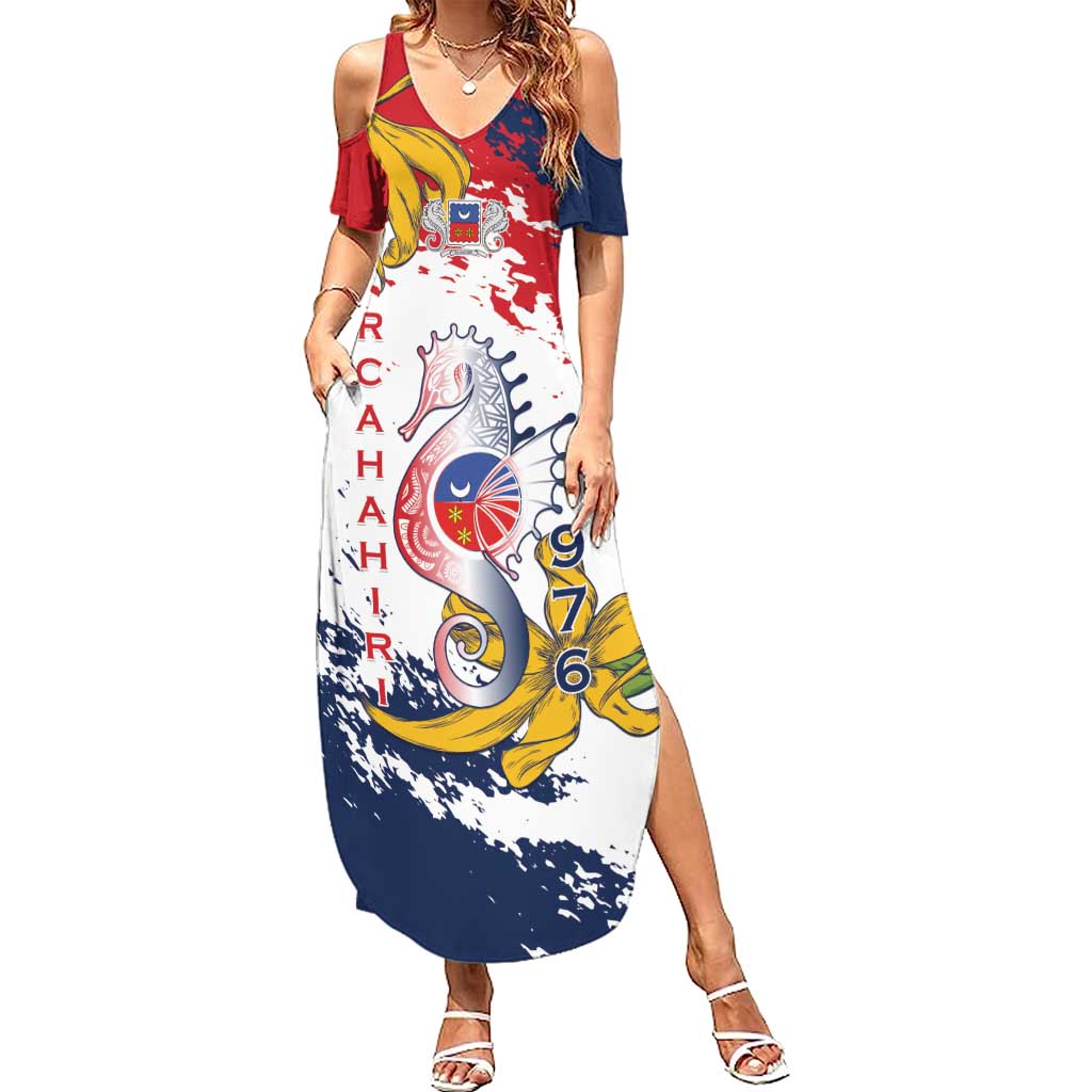 Ra Hachiri 976 Family Matching Summer Maxi Dress and Hawaiian Shirt Mayotte Map With Ylang Ylang