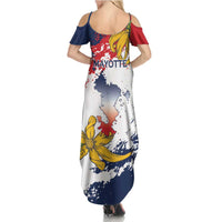 Ra Hachiri 976 Family Matching Summer Maxi Dress and Hawaiian Shirt Mayotte Map With Ylang Ylang