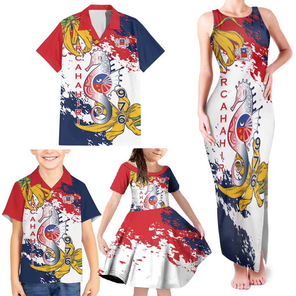 Ra Hachiri 976 Family Matching Tank Maxi Dress and Hawaiian Shirt Mayotte Map With Ylang Ylang