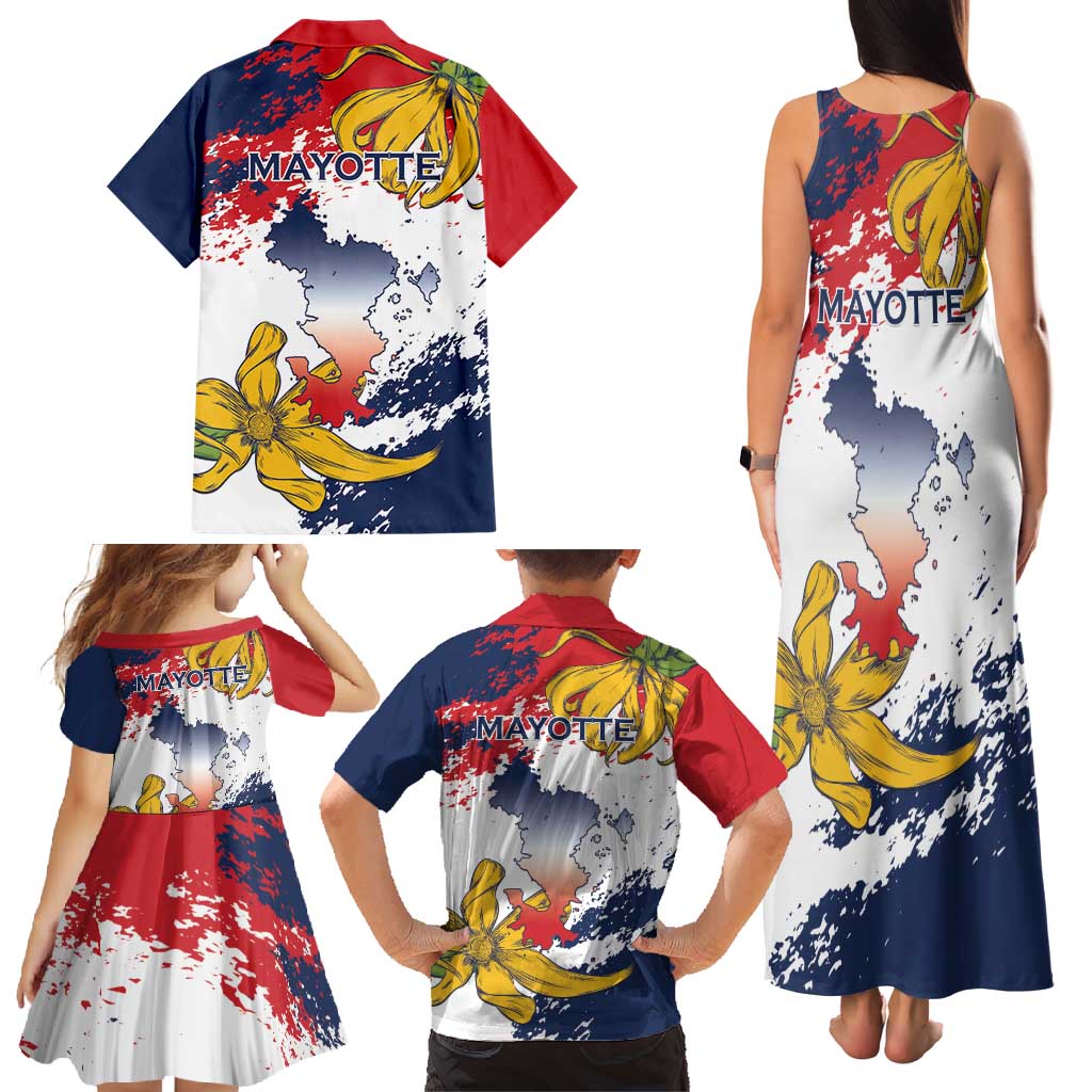 Ra Hachiri 976 Family Matching Tank Maxi Dress and Hawaiian Shirt Mayotte Map With Ylang Ylang