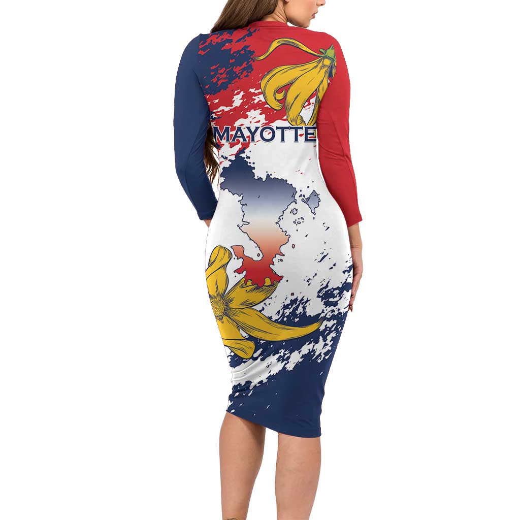 Ra Hachiri 976 Long Sleeve Bodycon Dress Mayotte Map With Ylang Ylang