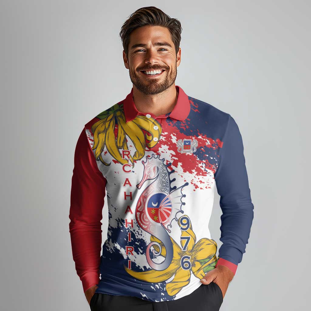 Ra Hachiri 976 Long Sleeve Polo Shirt Mayotte Map With Ylang Ylang