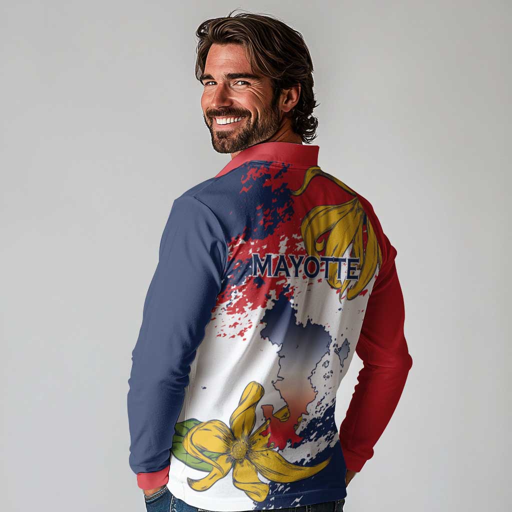 Ra Hachiri 976 Long Sleeve Polo Shirt Mayotte Map With Ylang Ylang