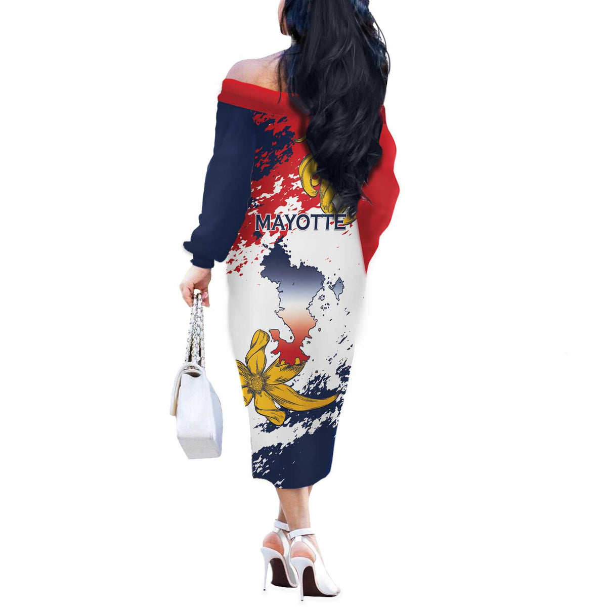 Ra Hachiri 976 Off The Shoulder Long Sleeve Dress Mayotte Map With Ylang Ylang