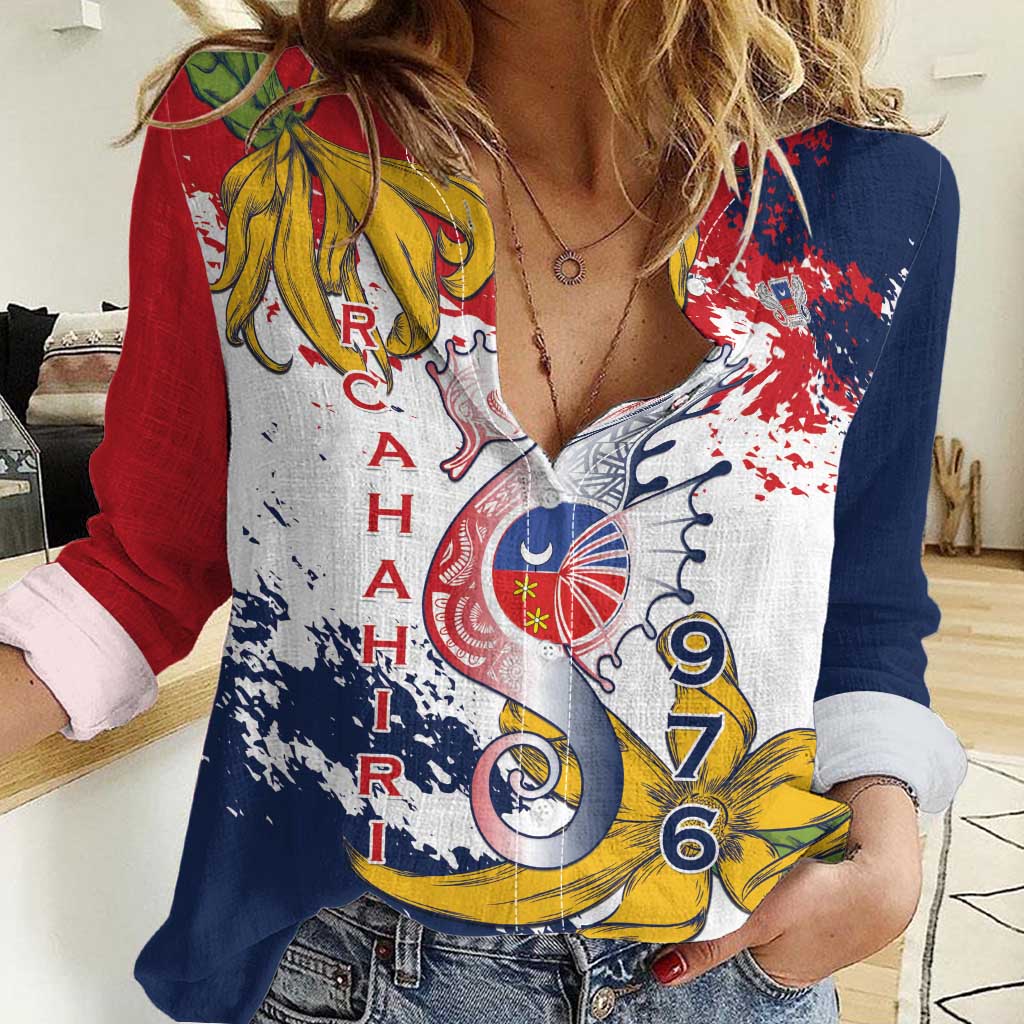 Ra Hachiri 976 Women Casual Shirt Mayotte Map With Ylang Ylang