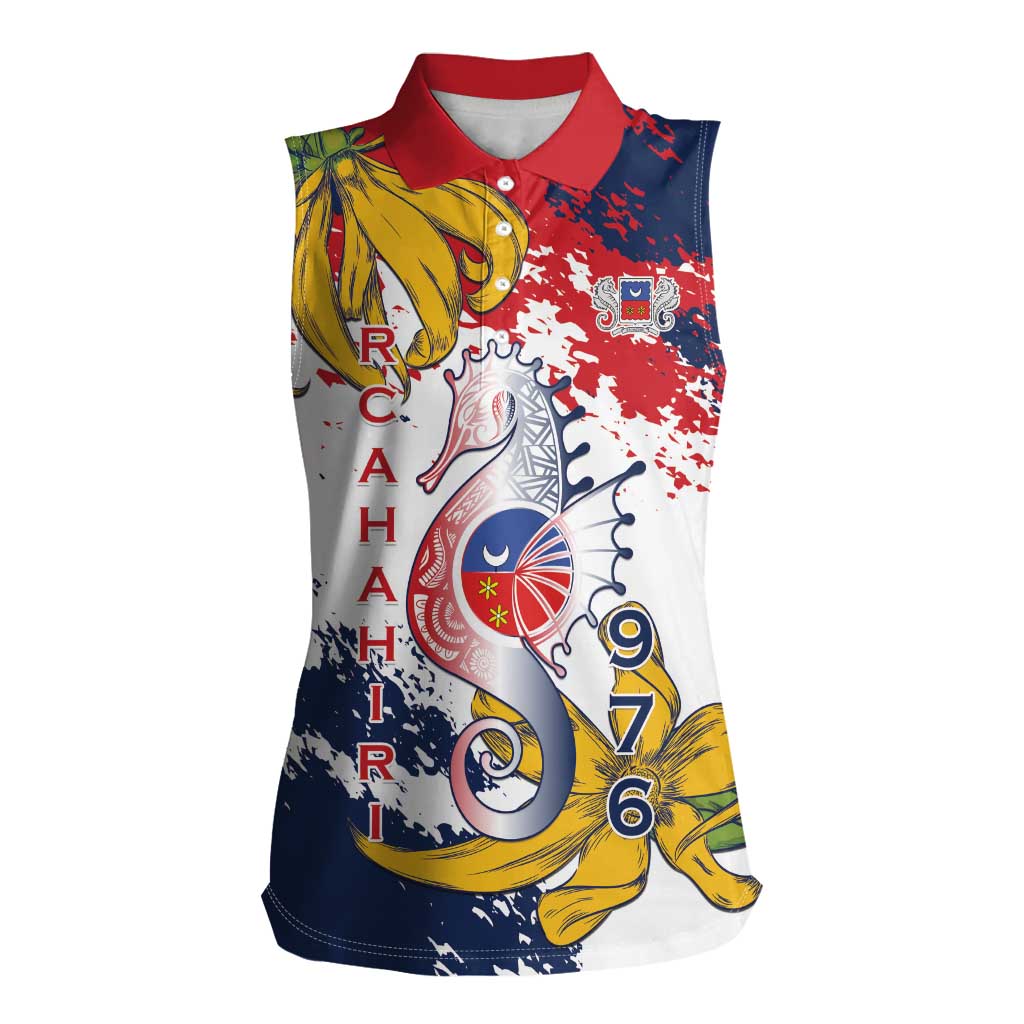 Ra Hachiri 976 Women Sleeveless Polo Shirt Mayotte Map With Ylang Ylang