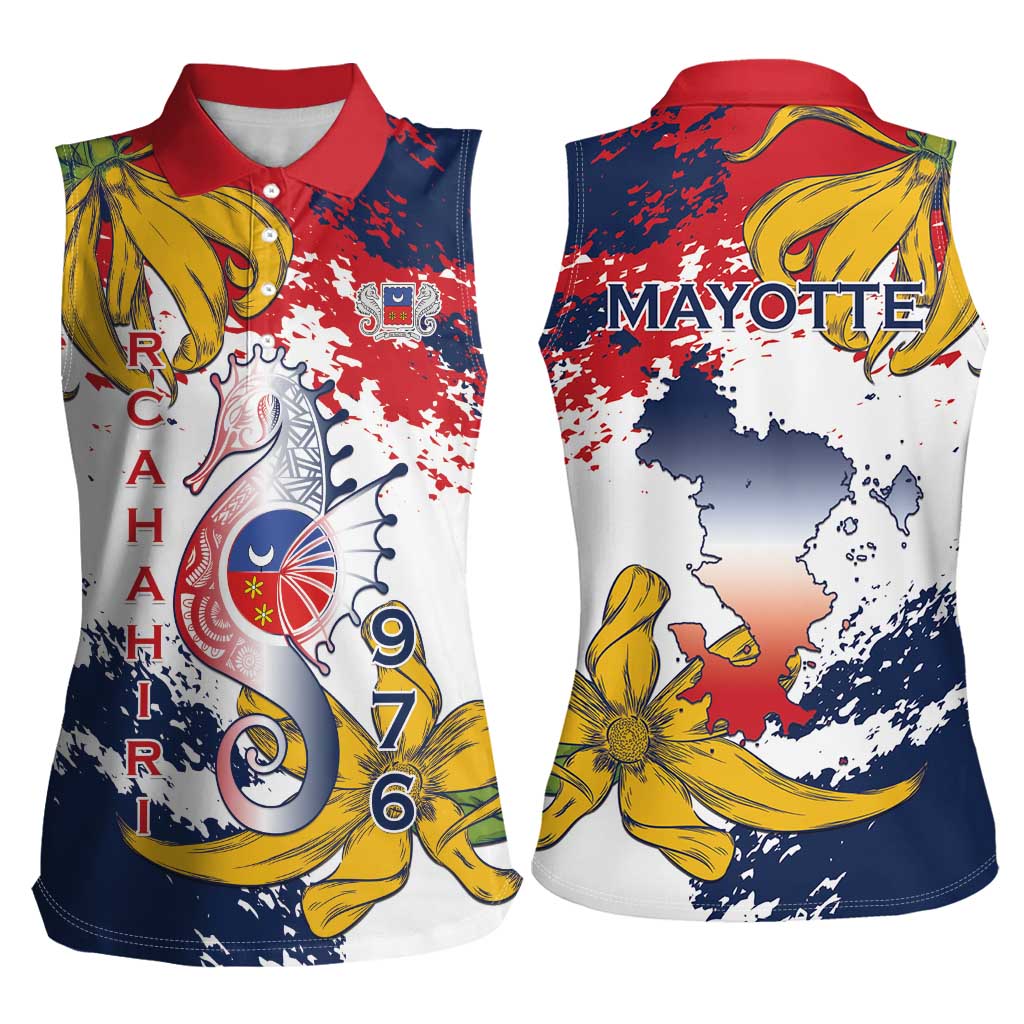 Ra Hachiri 976 Women Sleeveless Polo Shirt Mayotte Map With Ylang Ylang
