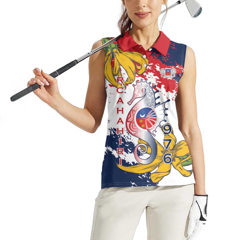 Ra Hachiri 976 Women Sleeveless Polo Shirt Mayotte Map With Ylang Ylang