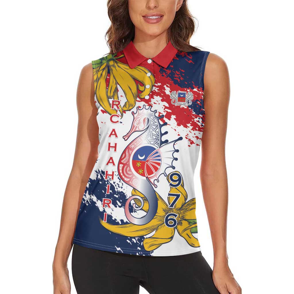Ra Hachiri 976 Women Sleeveless Polo Shirt Mayotte Map With Ylang Ylang