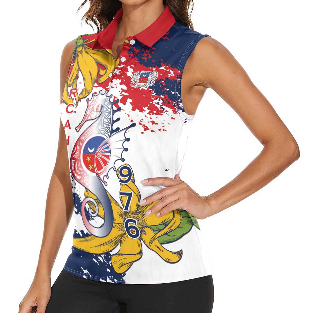 Ra Hachiri 976 Women Sleeveless Polo Shirt Mayotte Map With Ylang Ylang
