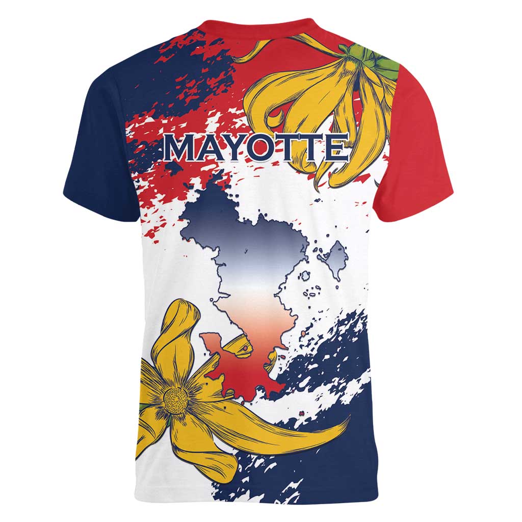 Ra Hachiri 976 Women V-Neck T-Shirt Mayotte Map With Ylang Ylang