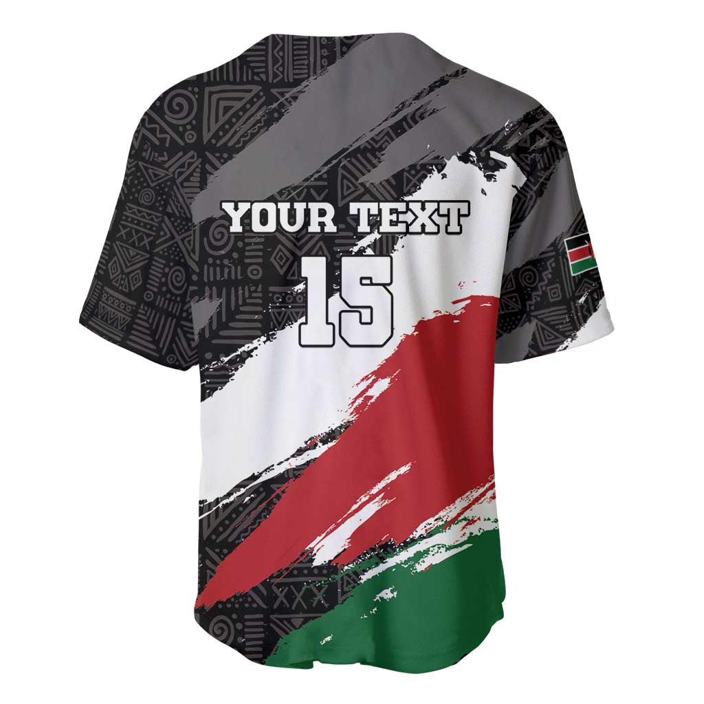Custom Kenya Rugby Sevens Baseball Jersey African Pattern - Grunge Style - Wonder Print Shop