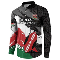 Custom Kenya Rugby Sevens Button Sweatshirt African Pattern - Grunge Style - Wonder Print Shop