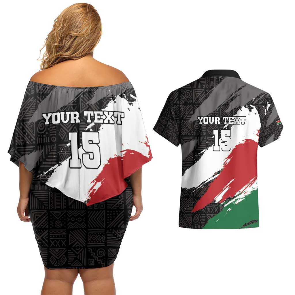 Custom Kenya Rugby Sevens Couples Matching Off Shoulder Short Dress and Hawaiian Shirt African Pattern - Grunge Style - Wonder Print Shop