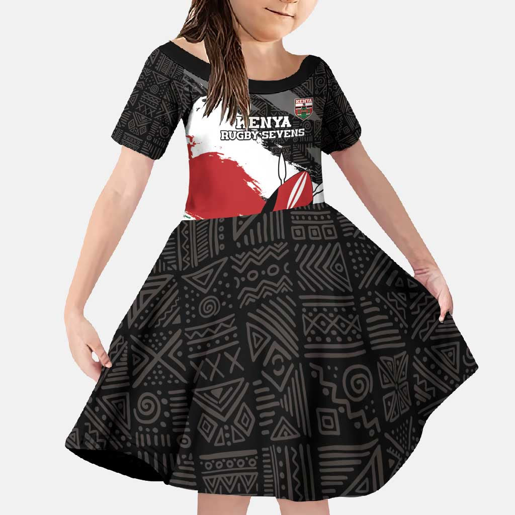 Custom Kenya Rugby Sevens Family Matching Off Shoulder Maxi Dress and Hawaiian Shirt African Pattern - Grunge Style - Wonder Print Shop