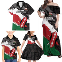 Custom Kenya Rugby Sevens Family Matching Off Shoulder Maxi Dress and Hawaiian Shirt African Pattern - Grunge Style - Wonder Print Shop
