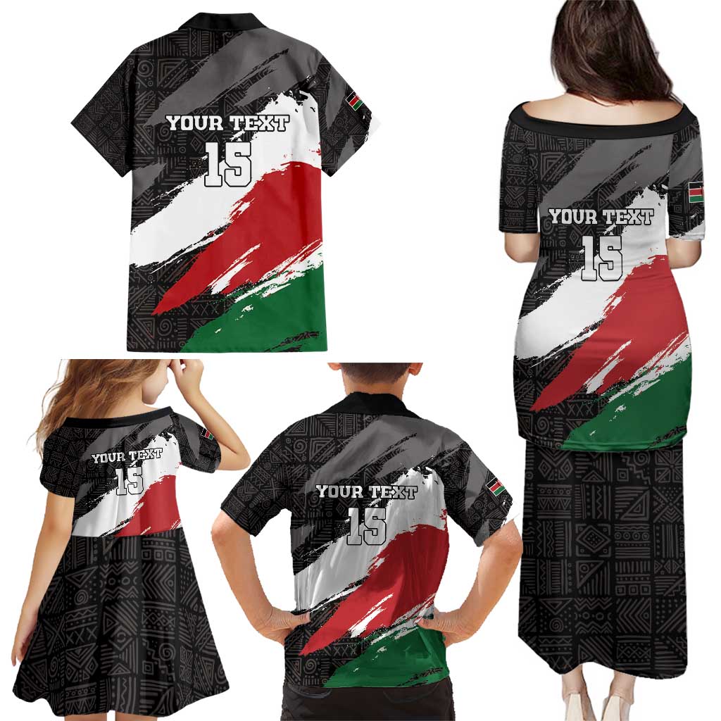Custom Kenya Rugby Sevens Family Matching Puletasi and Hawaiian Shirt African Pattern - Grunge Style - Wonder Print Shop
