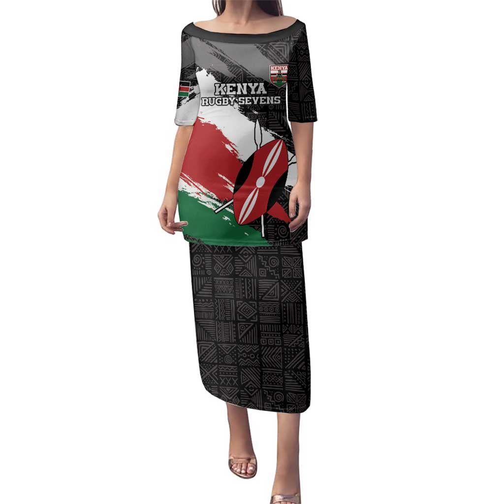 Custom Kenya Rugby Sevens Family Matching Puletasi and Hawaiian Shirt African Pattern - Grunge Style - Wonder Print Shop