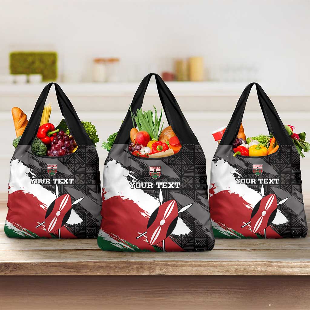 Custom Kenya Rugby Sevens Grocery Bag African Pattern - Grunge Style