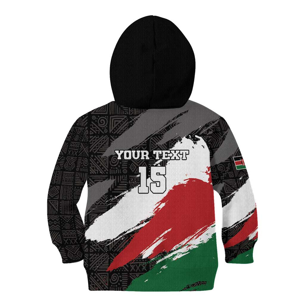 Custom Kenya Rugby Sevens Kid Hoodie African Pattern - Grunge Style - Wonder Print Shop