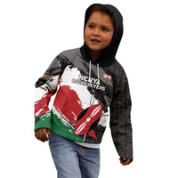 Custom Kenya Rugby Sevens Kid Hoodie African Pattern - Grunge Style - Wonder Print Shop