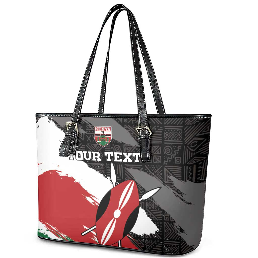 Custom Kenya Rugby Sevens Leather Tote Bag African Pattern - Grunge Style - Wonder Print Shop