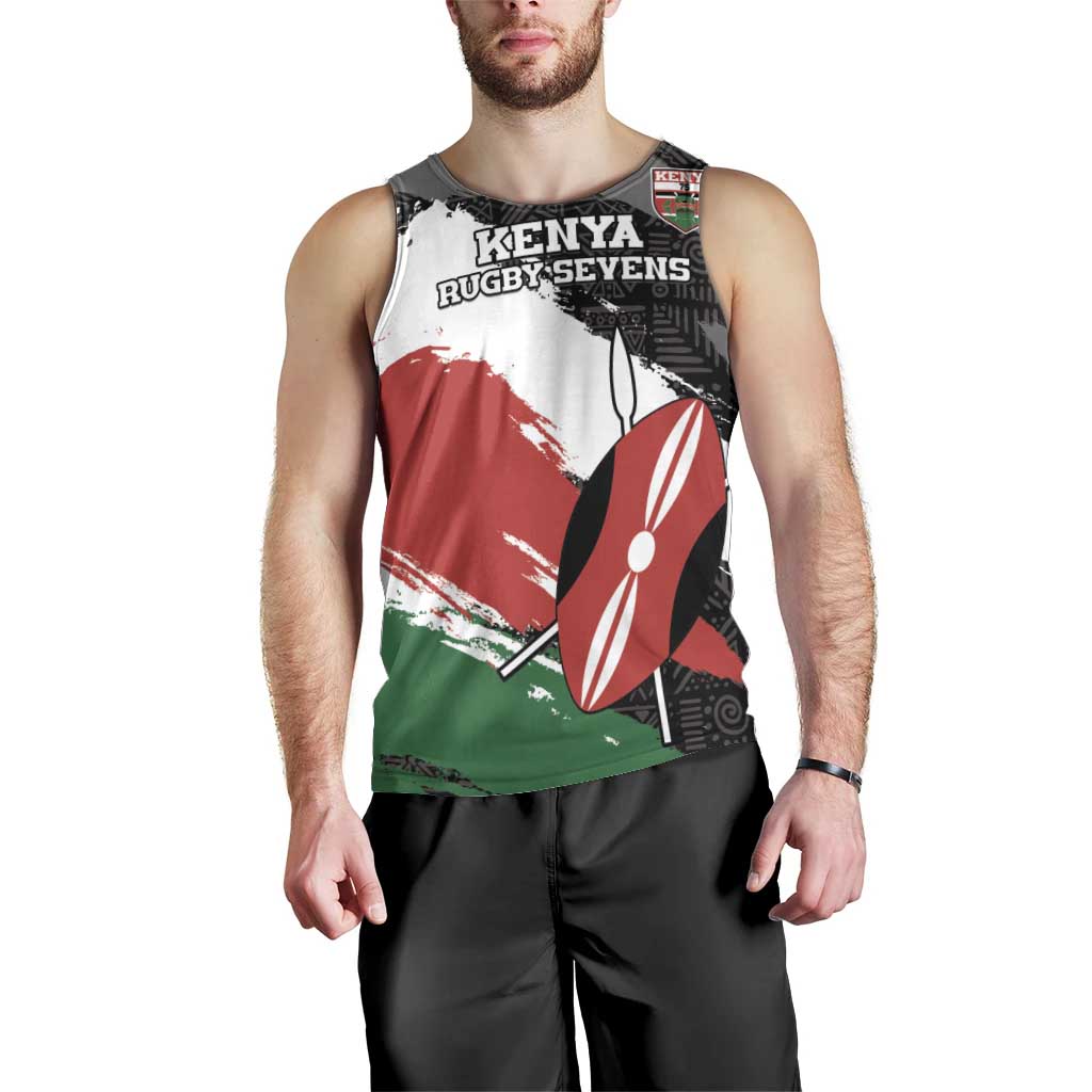 Custom Kenya Rugby Sevens Men Tank Top African Pattern - Grunge Style - Wonder Print Shop