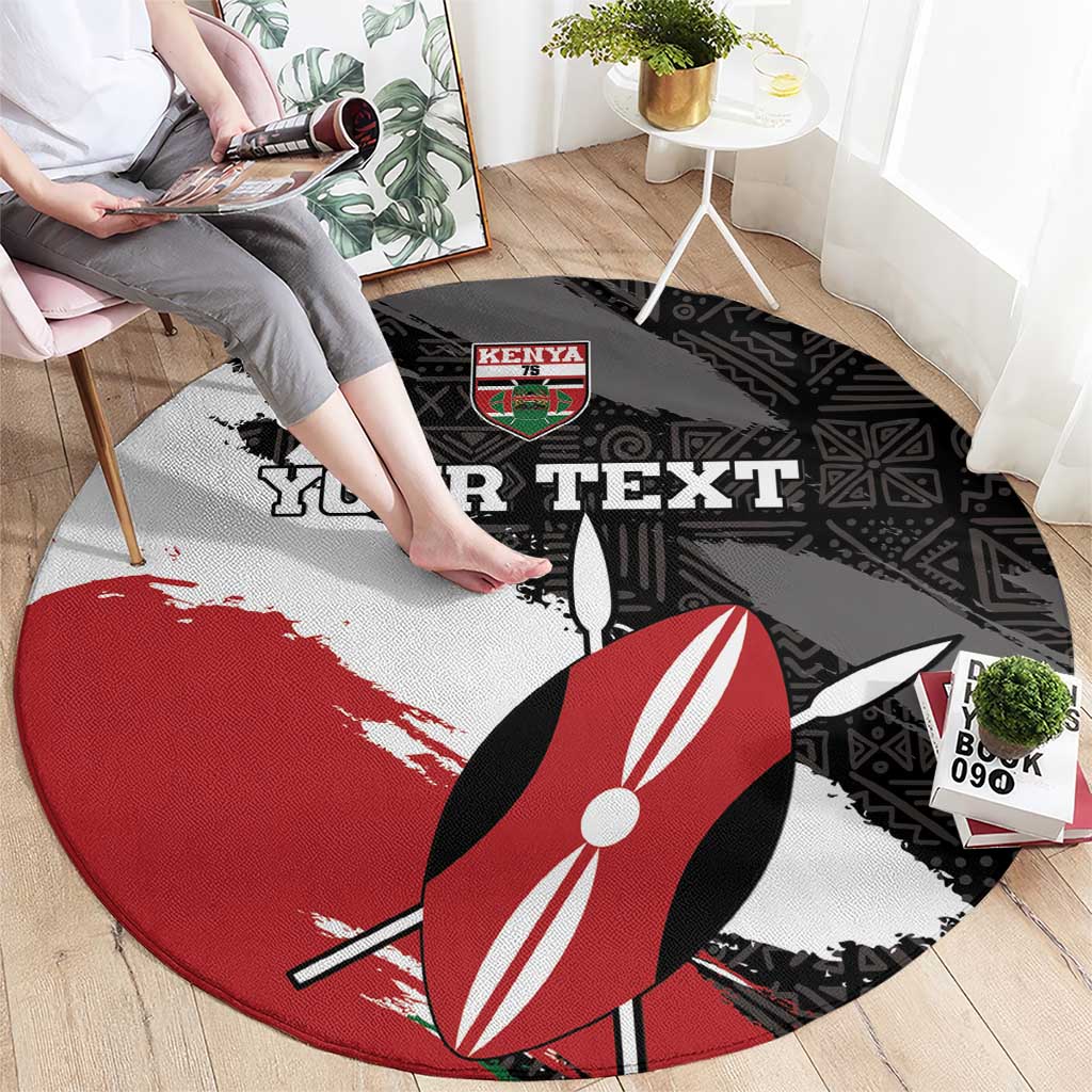 Custom Kenya Rugby Sevens Round Carpet African Pattern - Grunge Style