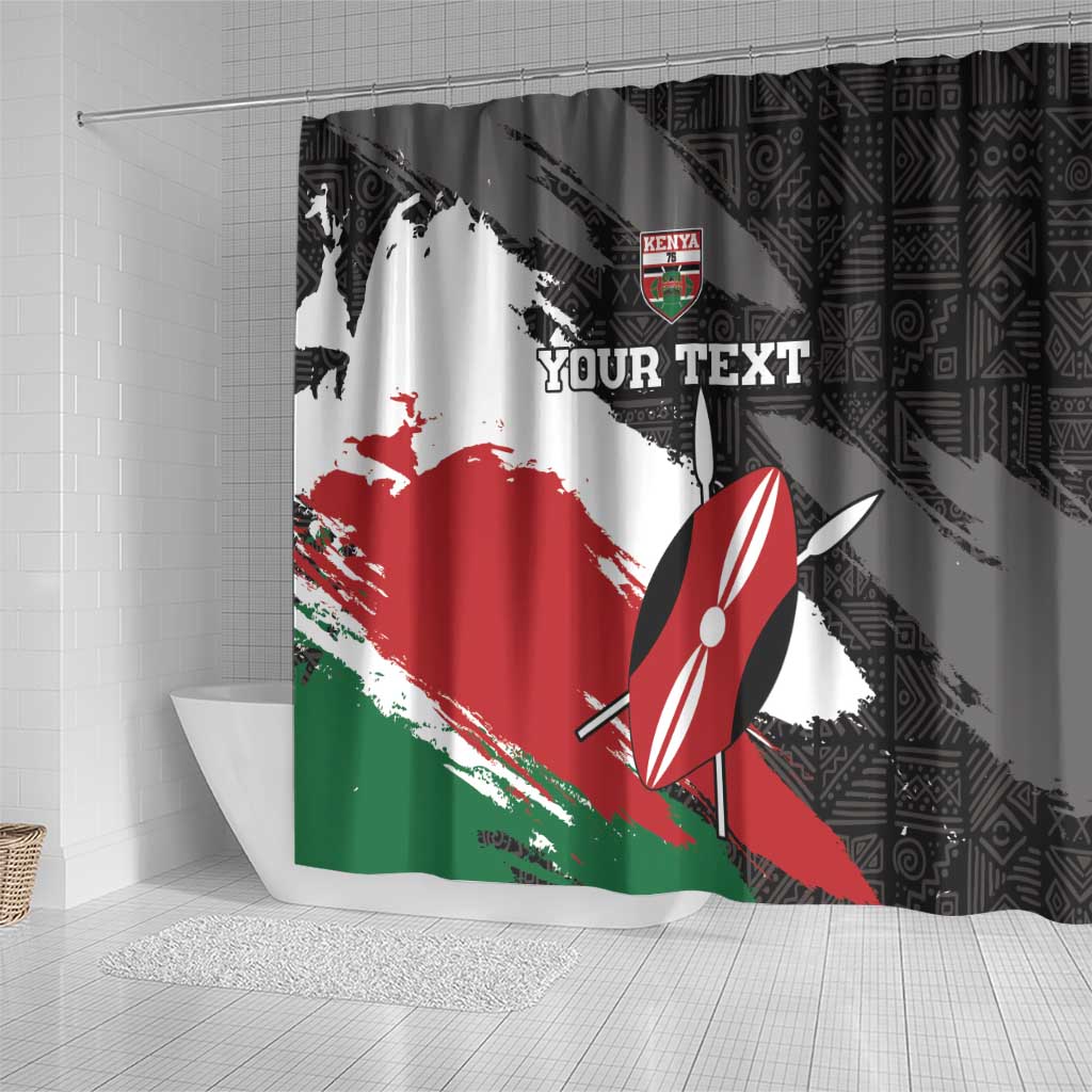 Custom Kenya Rugby Sevens Shower Curtain African Pattern - Grunge Style