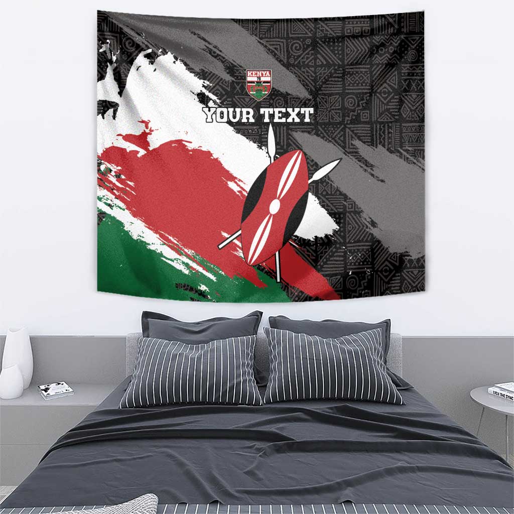 Custom Kenya Rugby Sevens Tapestry African Pattern - Grunge Style - Wonder Print Shop