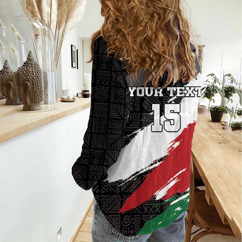 Custom Kenya Rugby Sevens Women Casual Shirt African Pattern - Grunge Style - Wonder Print Shop