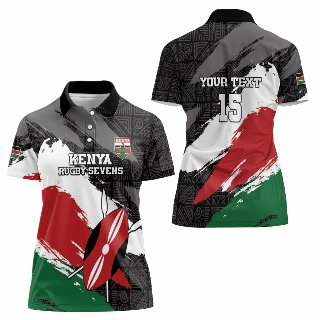 Custom Kenya Rugby Sevens Women Polo Shirt African Pattern - Grunge Style - Wonder Print Shop