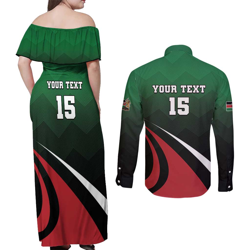 Kenya Rugby Custom Couples Matching Off Shoulder Maxi Dress and Long Sleeve Button Shirt Go Simbas - Wonder Print Shop