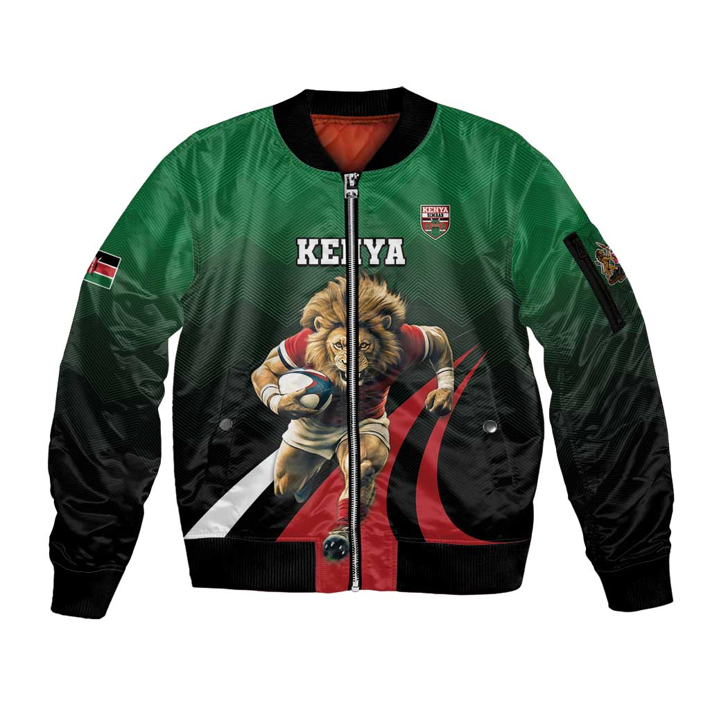 Kenya Rugby Custom Sleeve Zip Bomber Jacket Go Simbas - Wonder Print Shop