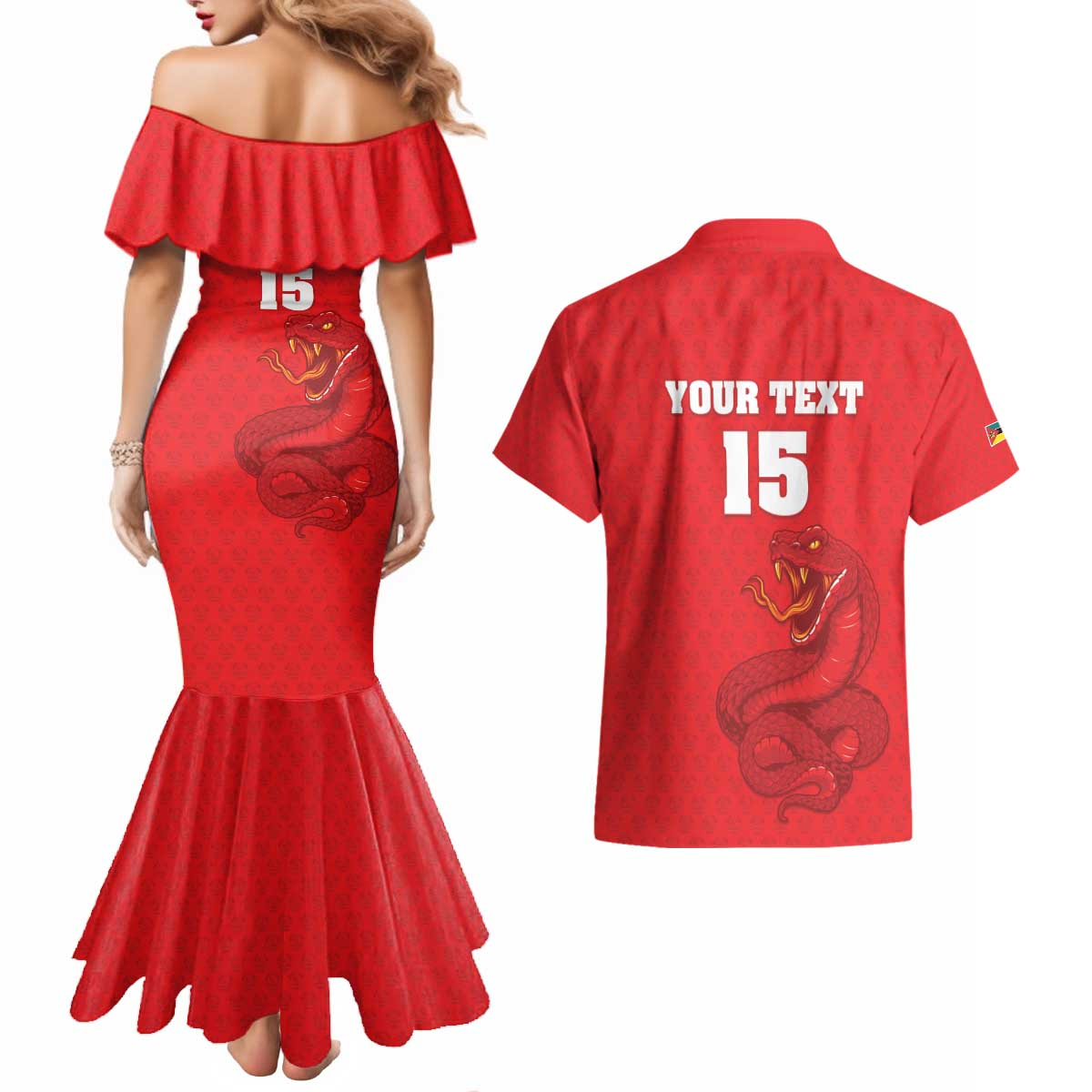 Custom Mozambique Football Couples Matching Mermaid Dress and Hawaiian Shirt Come On Os Mambas - Wonder Print Shop