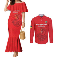 Custom Mozambique Football Couples Matching Mermaid Dress and Long Sleeve Button Shirt Come On Os Mambas - Wonder Print Shop